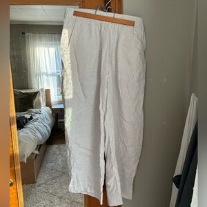 Tahari Wide Leg White Linen Pants